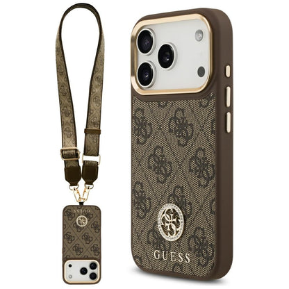 MagSafe tok Apple iPhone 17 Pro-hoz, Guess, 4G Strass Logo nagy pánttal, Barna