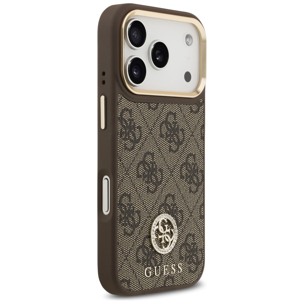 MagSafe tok Apple iPhone 17 Pro-hoz, Guess, 4G Strass Logo nagy pánttal, Barna