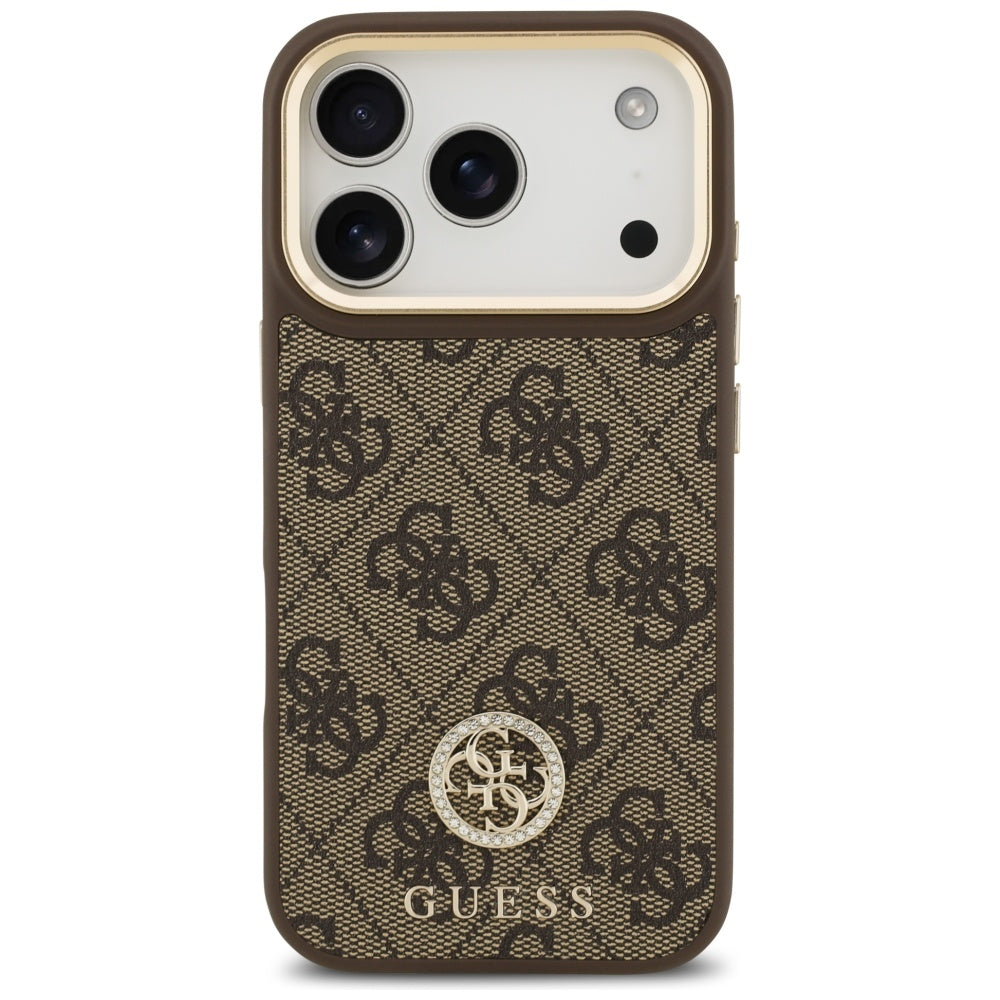 MagSafe tok Apple iPhone 17 Pro-hoz, Guess, 4G Strass Logo nagy pánttal, Barna