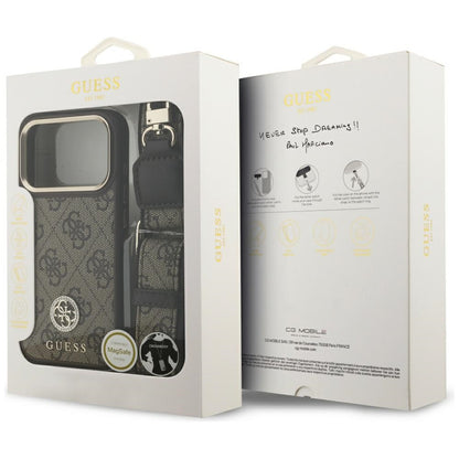 MagSafe tok Apple iPhone 17 Pro-hoz, Guess, 4G Strass Logo nagy pánttal, Barna