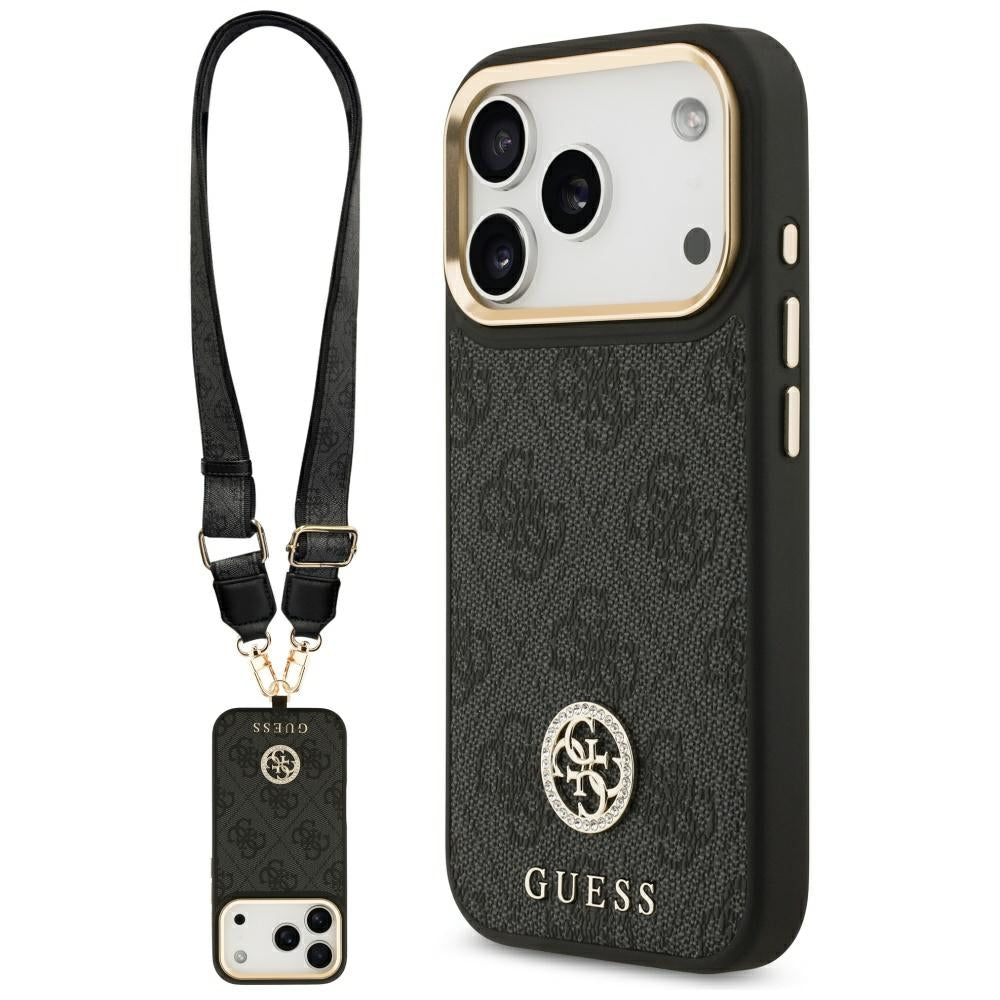 MagSafe tok Apple iPhone 17 Pro-hoz, Guess, 4G Strass Logo nagy pánttal, Fekete