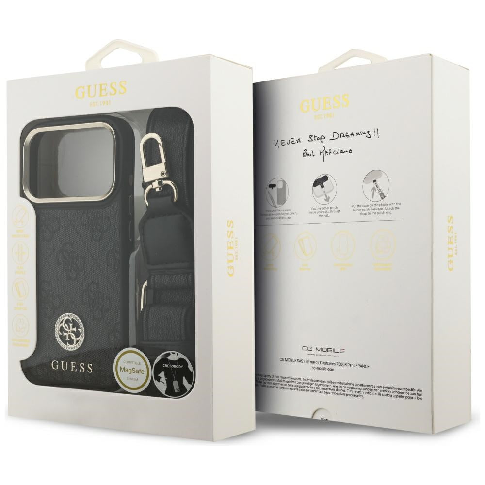 MagSafe tok Apple iPhone 17 Pro-hoz, Guess, 4G Strass Logo nagy pánttal, Fekete