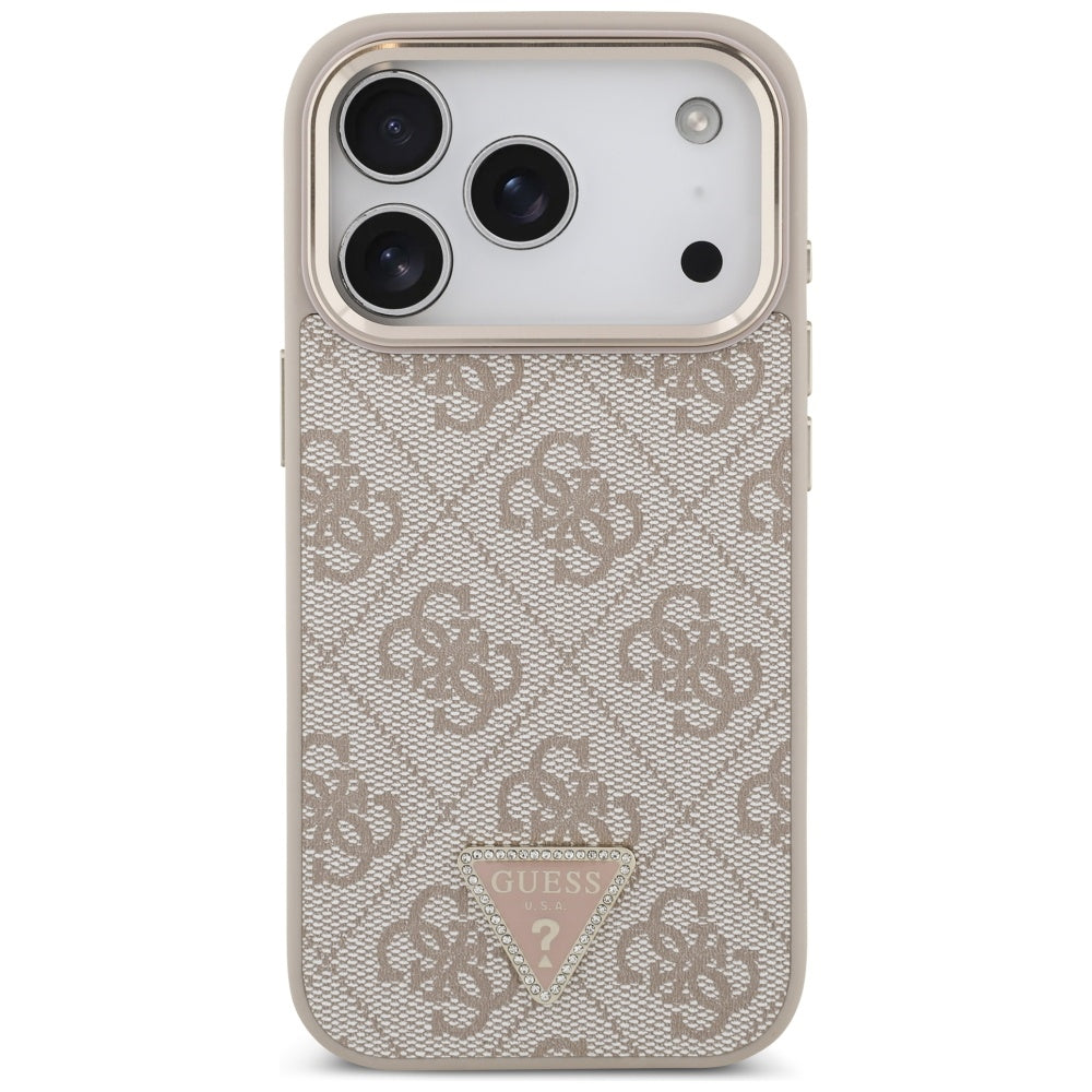MagSafe Case for Apple iPhone 17 Pro, Guess, 4G Triangle Logo, Golden Pink