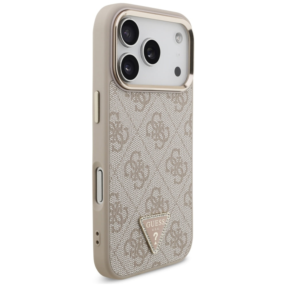 MagSafe Case for Apple iPhone 17 Pro, Guess, 4G Triangle Logo, Golden Pink