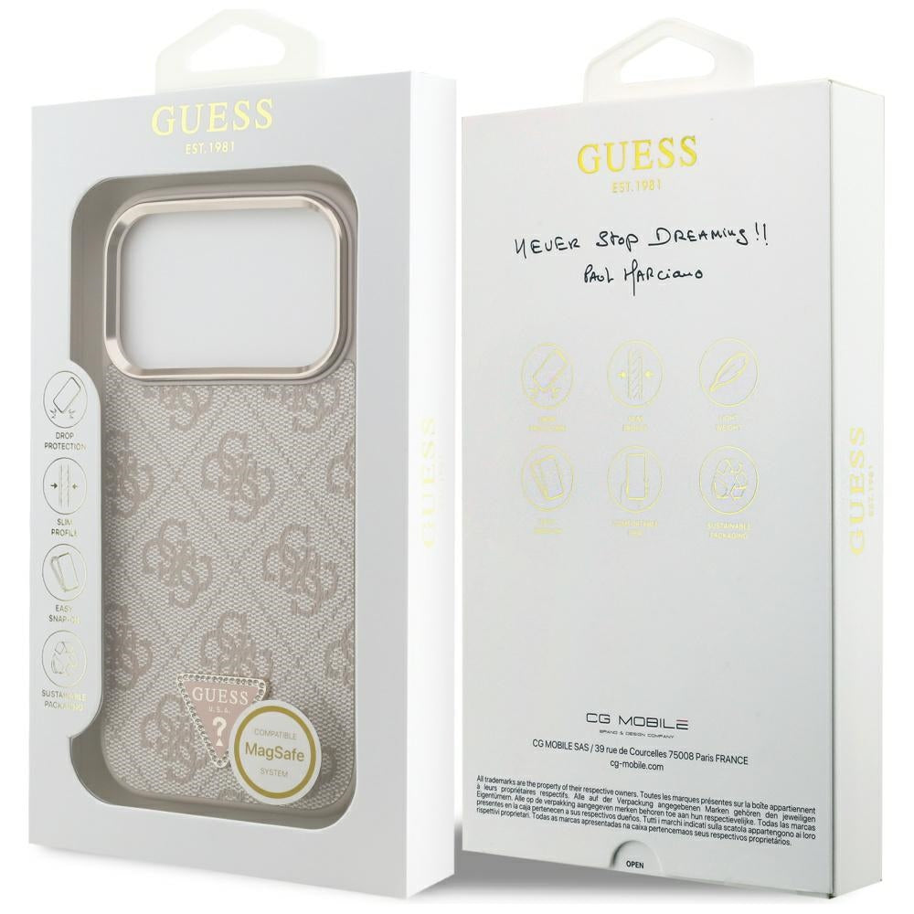 MagSafe Case for Apple iPhone 17 Pro, Guess, 4G Triangle Logo, Golden Pink