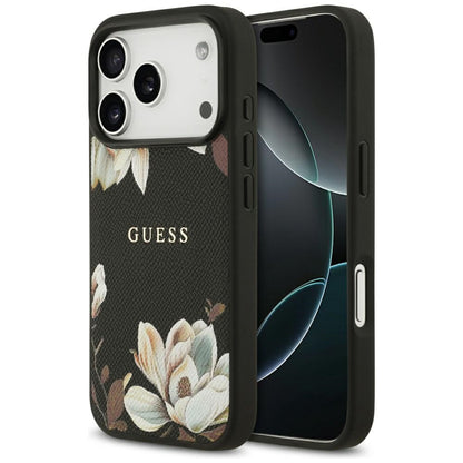MagSafe tok Apple iPhone 17 Pro-hoz, Guess, Grained Flowers, Fekete