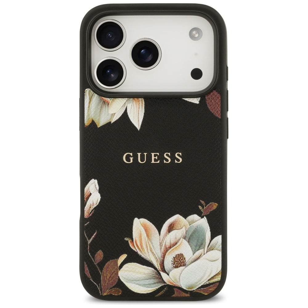 MagSafe tok Apple iPhone 17 Pro-hoz, Guess, Grained Flowers, Fekete