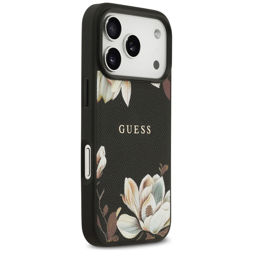 MagSafe tok Apple iPhone 17 Pro-hoz, Guess, Grained Flowers, Fekete