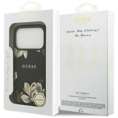 MagSafe tok Apple iPhone 17 Pro-hoz, Guess, Grained Flowers, Fekete