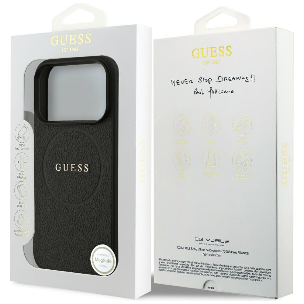 MagSafe tok Apple iPhone 17 Pro-hoz, Guess, Grained Gold Ring, Fekete