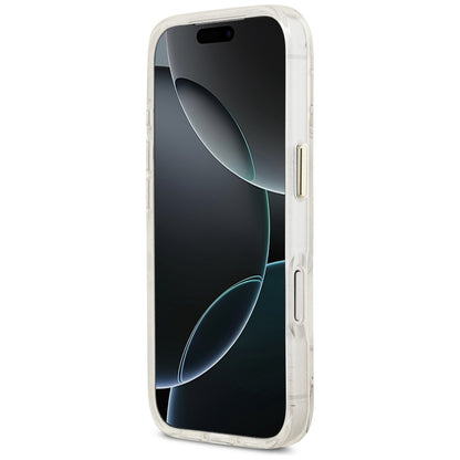 MagSafe tok Apple iPhone 17 Pro-hoz, Guess, IML Metal Glitter Flowers Triangle, Fehér