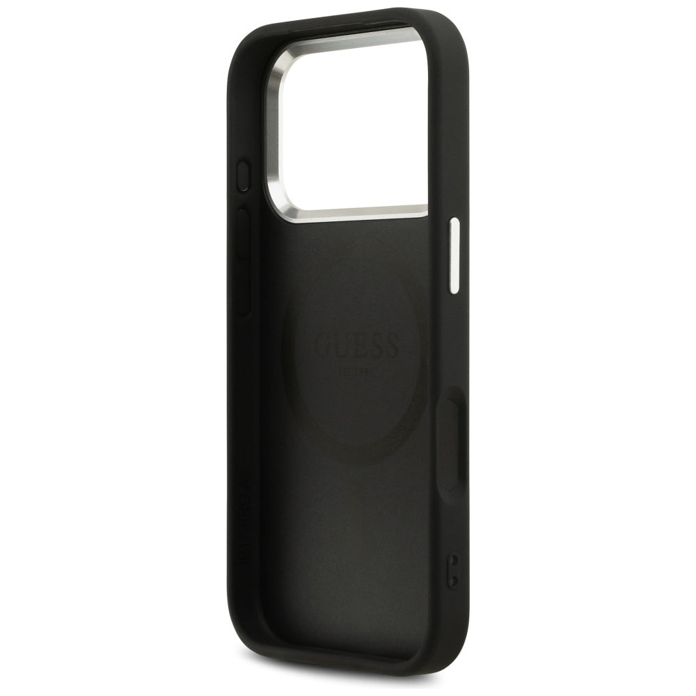 MagSafe tok Apple iPhone 17 Pro-hoz, Guess, Peony Hot Stamp Script, Fekete