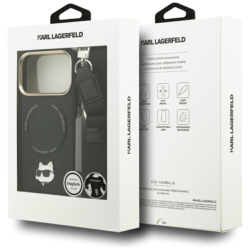 MagSafe tok Apple iPhone 17 Pro-hoz, Karl Lagerfeld, Big Strap Choupette Metal Logo, Fekete