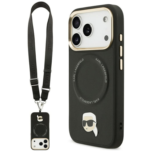 MagSafe tok Apple iPhone 17 Pro-hoz, Karl Lagerfeld, Big Strap Karl Metal Logo, Fekete