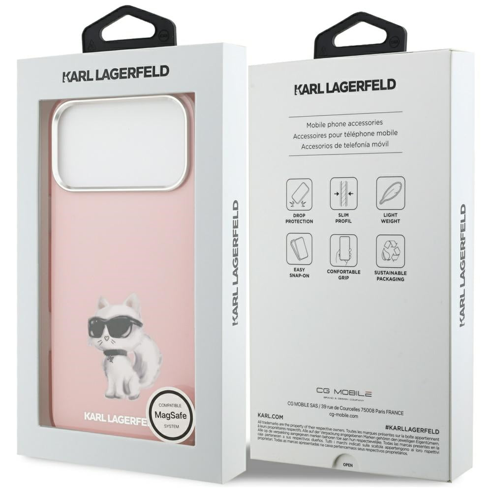 MagSafe Case for Apple iPhone 17 Pro, Karl Lagerfeld, IML Aquarelle Logo Choupette, Pink