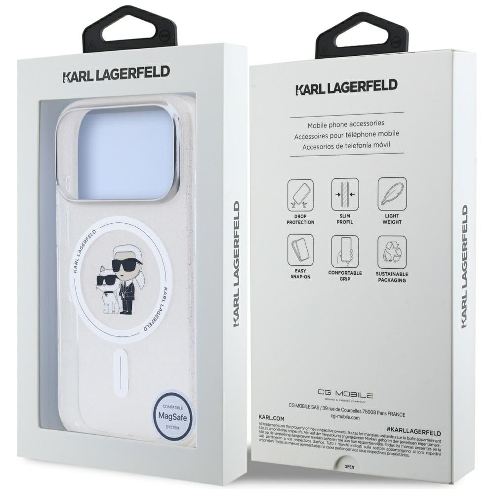 MagSafe tok Apple iPhone 17 Pro-hoz, Karl Lagerfeld, IML Glitter Karl & Choupette, Átlátszó