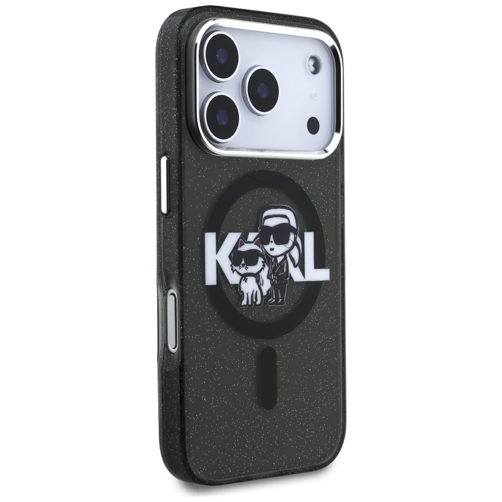 MagSafe tok Apple iPhone 17 Pro-hoz, Karl Lagerfeld, IML Sketch Logo Glitter Karl & Choupette, Fekete