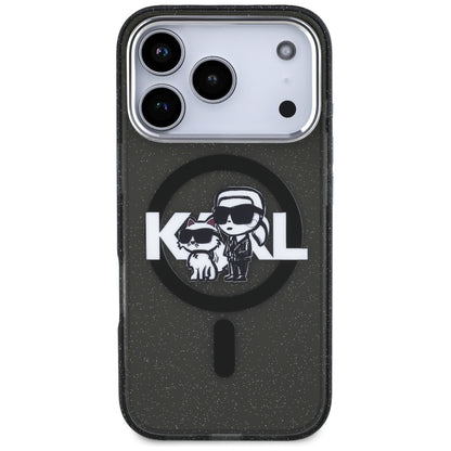 MagSafe tok Apple iPhone 17 Pro-hoz, Karl Lagerfeld, IML Sketch Logo Glitter Karl & Choupette, Fekete
