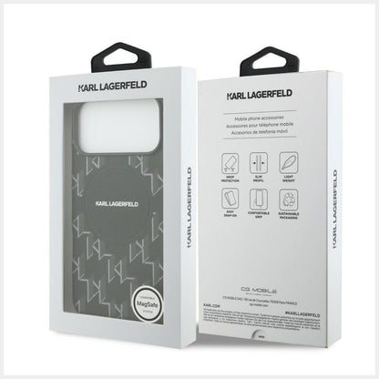 MagSafe tok Apple iPhone 17 Pro-hoz, Karl Lagerfeld, KL Monogram Logo, Fekete