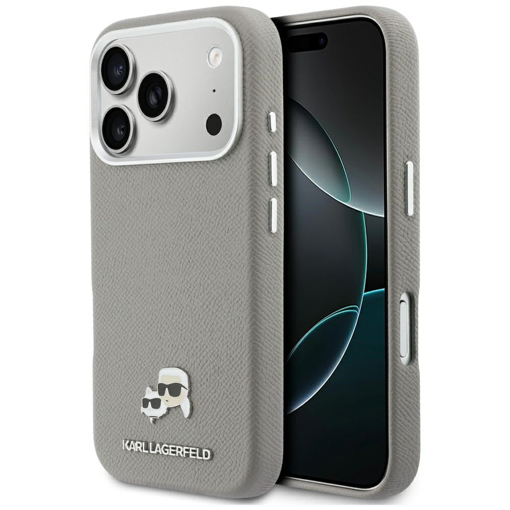 MagSafe tok Apple iPhone 17 Pro-hoz, Karl Lagerfeld, Saffiano Karl & Choupette Pins, Szürke