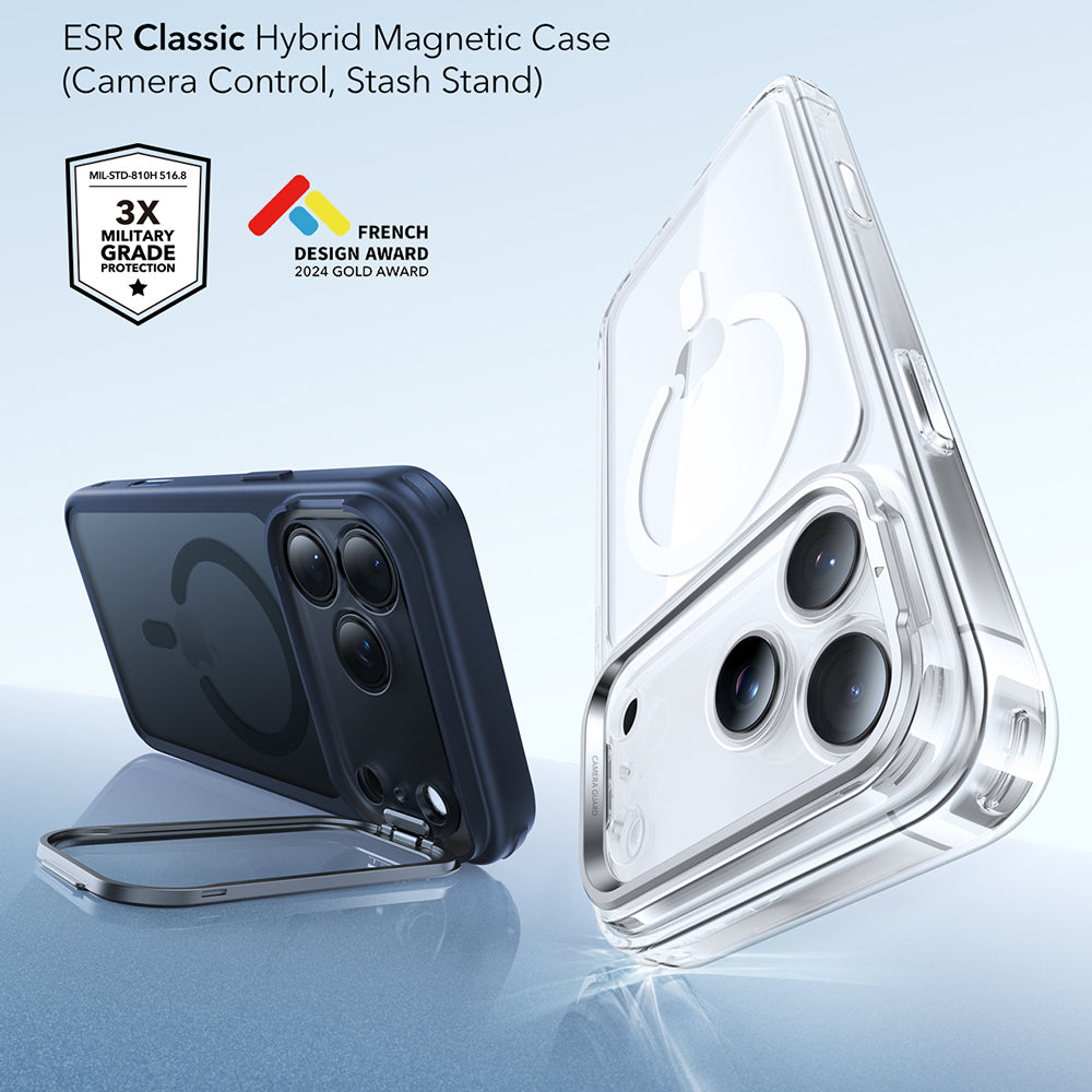 MagSafe tok Apple iPhone 17 Pro Max-hez, ESR, Classic Hybrid Kickstand, Szaténkék