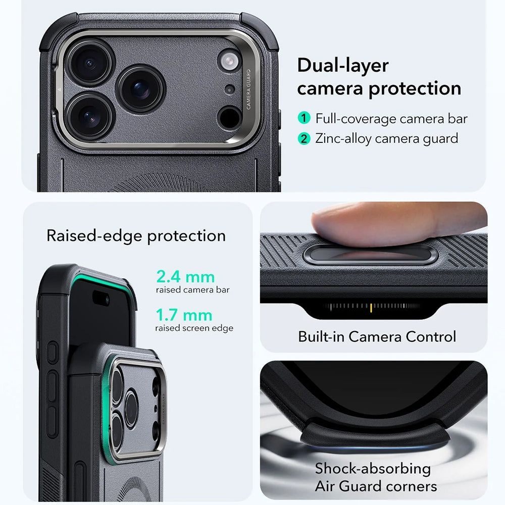 MagSafe tok Apple iPhone 17 Pro Max-hez, ESR, Cyber Armor Kickstand, Szürke