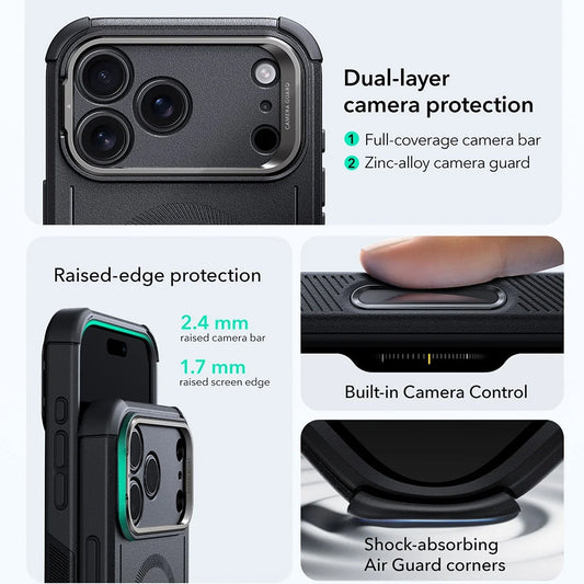 MagSafe tok Apple iPhone 17 Pro Max-hoz, ESR, Cyber Armor Kickstand, Fekete