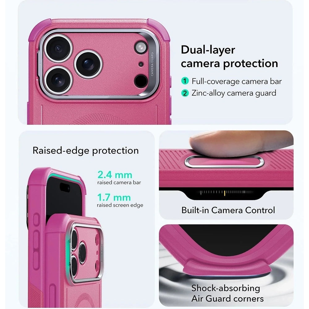 MagSafe tok Apple iPhone 17 Pro Max-hez, ESR, Cyber Armor Kickstand, Rózsaszín