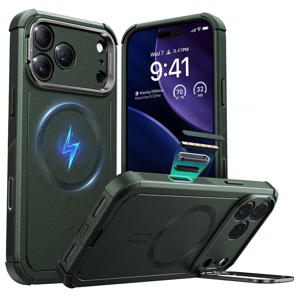 MagSafe tok Apple iPhone 17 Pro Max-hoz, ESR, Cyber Armor Kickstand, Zöld