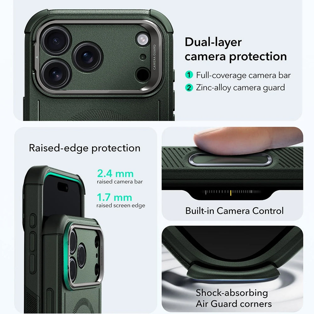 MagSafe tok Apple iPhone 17 Pro Max-hoz, ESR, Cyber Armor Kickstand, Zöld