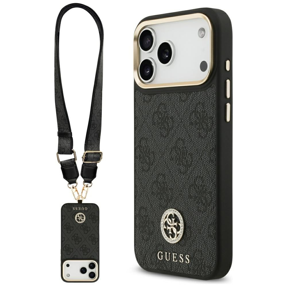 MagSafe tok Apple iPhone 17 Pro Max-hez, Guess, 4G Strass Logo nagy pánttal, Fekete