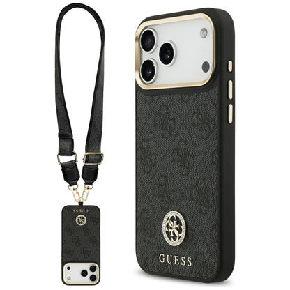 MagSafe tok Apple iPhone 17 Pro Max-hez, Guess, 4G Strass Logo nagy pánttal, Fekete