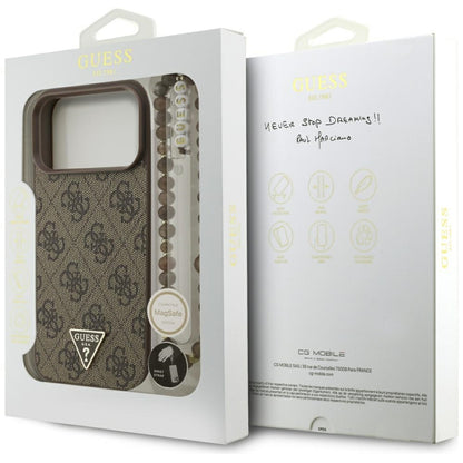 MagSafe tok Apple iPhone 17 Pro Max-hez, Guess, 4G Triangle Logo Cord Strap, Barna