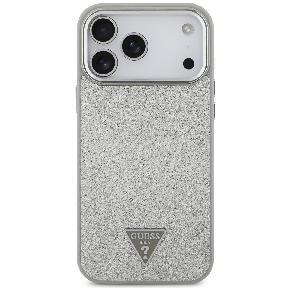 MagSafe tok Apple iPhone 17 Pro Max-hez, Guess, Glitter Triangle Logo, Ezüst