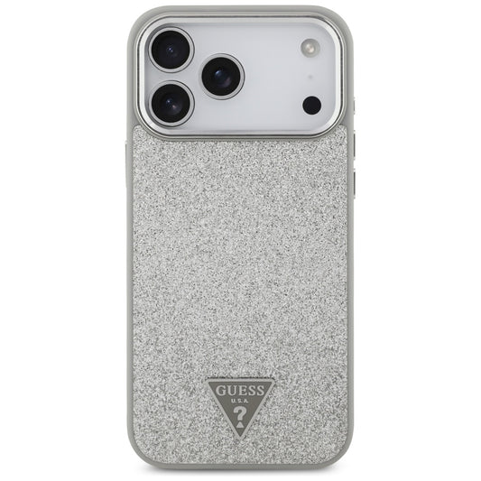 MagSafe tok Apple iPhone 17 Pro Max-hez, Guess, Glitter Triangle Logo, Ezüst