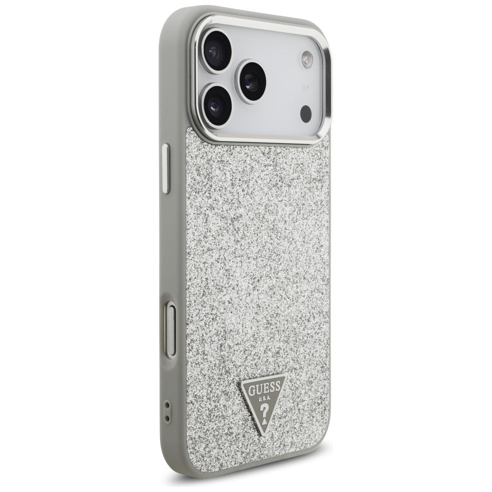 MagSafe tok Apple iPhone 17 Pro Max-hez, Guess, Glitter Triangle Logo, Ezüst