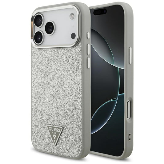 MagSafe tok Apple iPhone 17 Pro Max-hez, Guess, Glitter Triangle Logo, Ezüst
