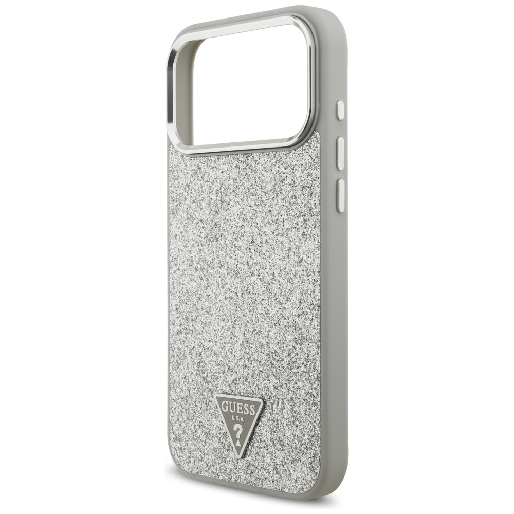 MagSafe tok Apple iPhone 17 Pro Max-hez, Guess, Glitter Triangle Logo, Ezüst