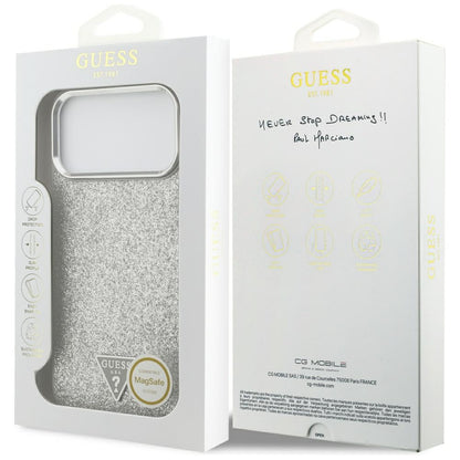MagSafe tok Apple iPhone 17 Pro Max-hez, Guess, Glitter Triangle Logo, Ezüst
