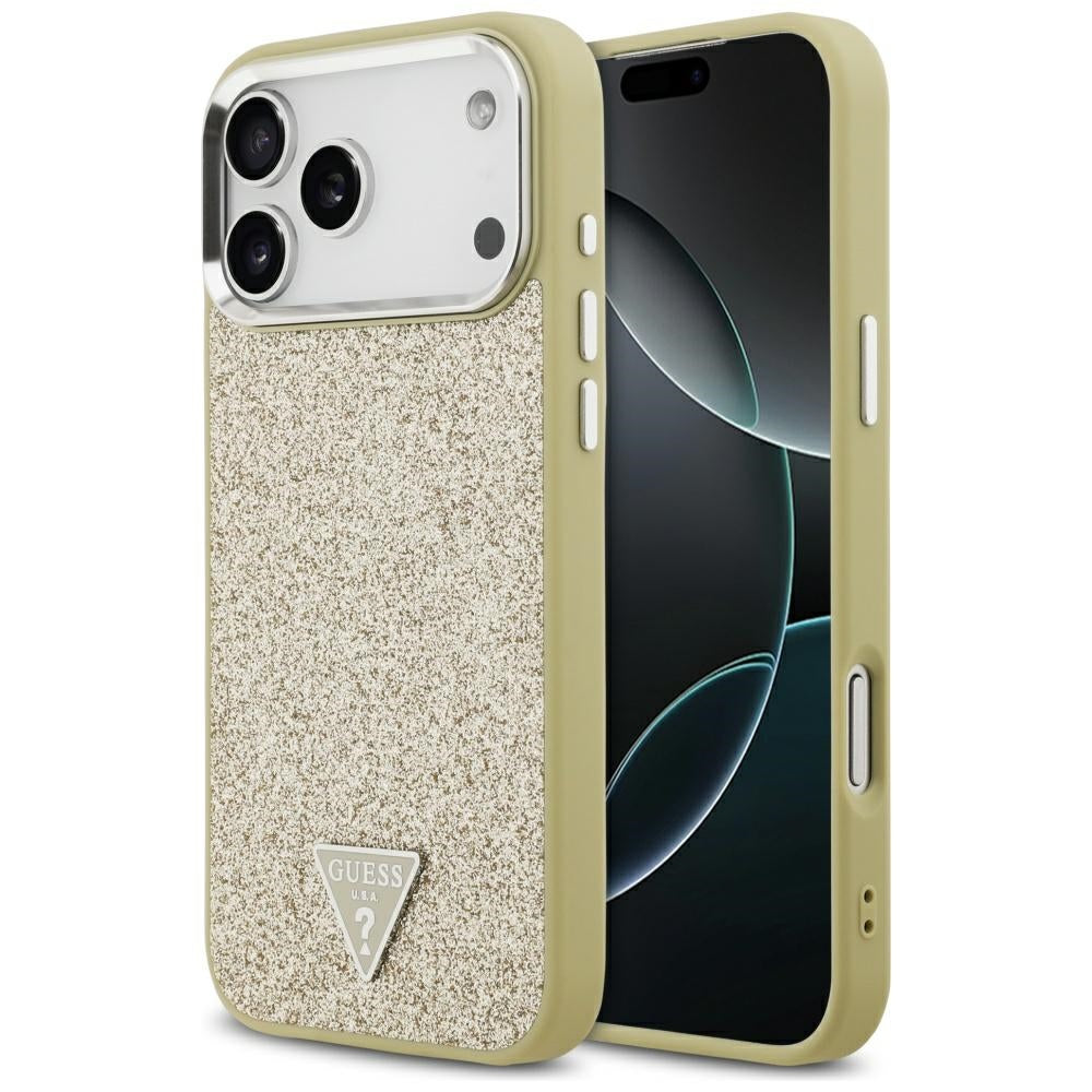 MagSafe tok Apple iPhone 17 Pro Max-hez, Guess, Glitter Triangle Logo, Arany