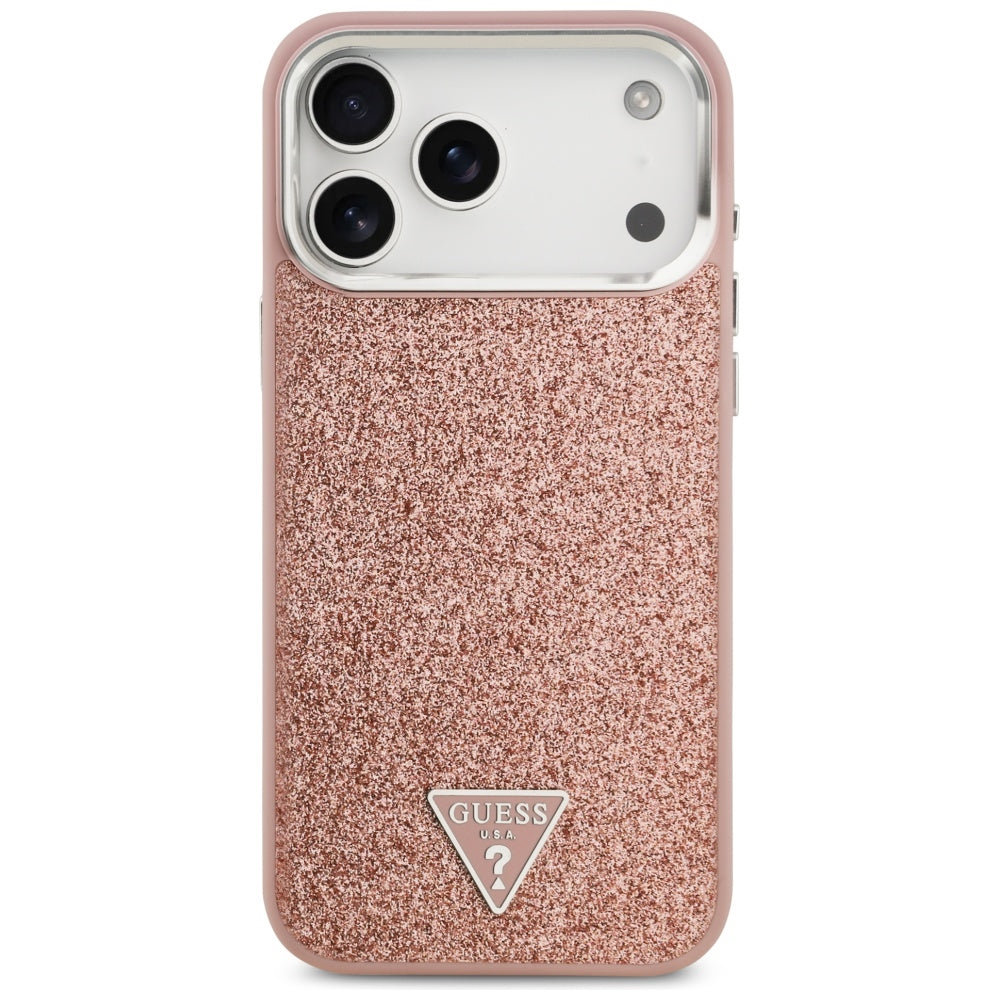 MagSafe tok Apple iPhone 17 Pro Max-hez, Guess, Glitter Triangle Logo, Rózsaszín