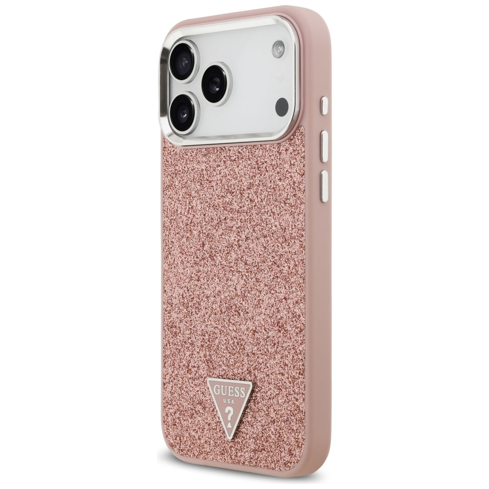 MagSafe tok Apple iPhone 17 Pro Max-hez, Guess, Glitter Triangle Logo, Rózsaszín
