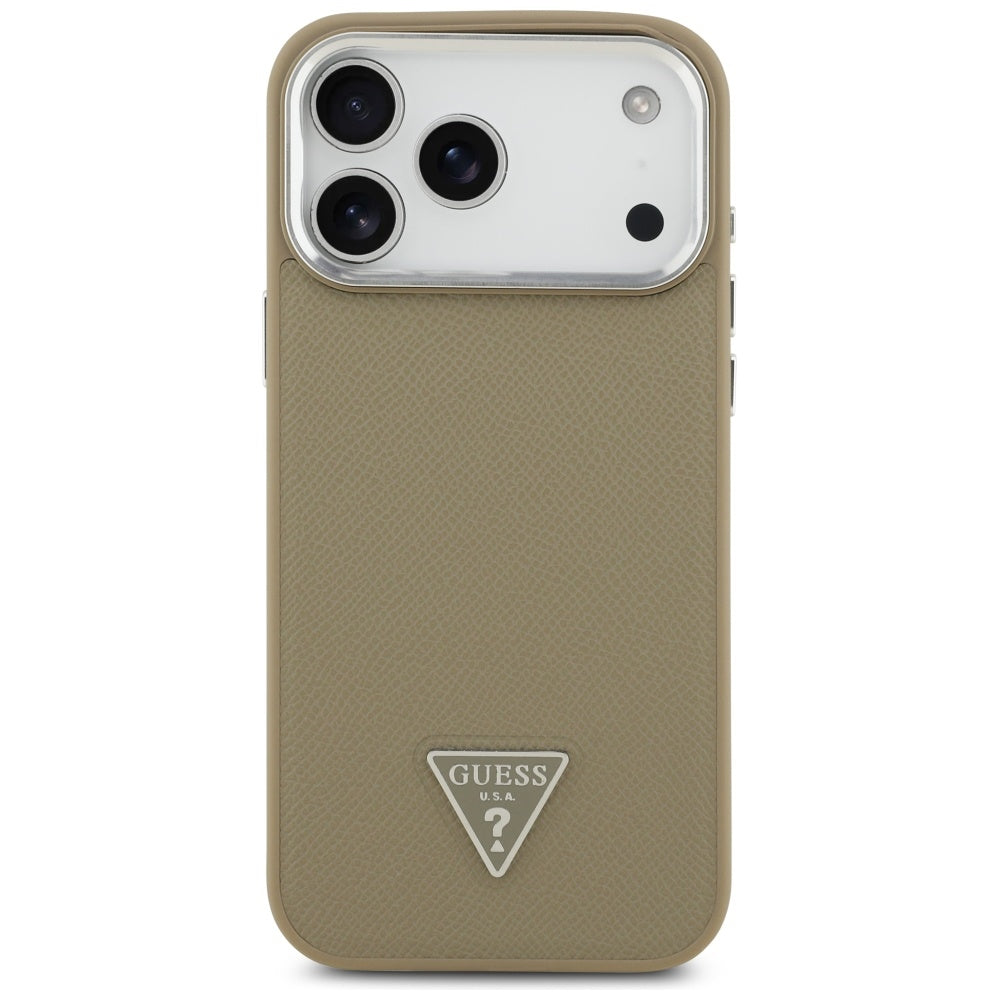 MagSafe tok Apple iPhone 17 Pro Max-hez, Guess, Grained Triangle Logo, Barna