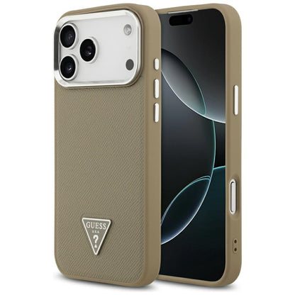 MagSafe tok Apple iPhone 17 Pro Max-hez, Guess, Grained Triangle Logo, Barna