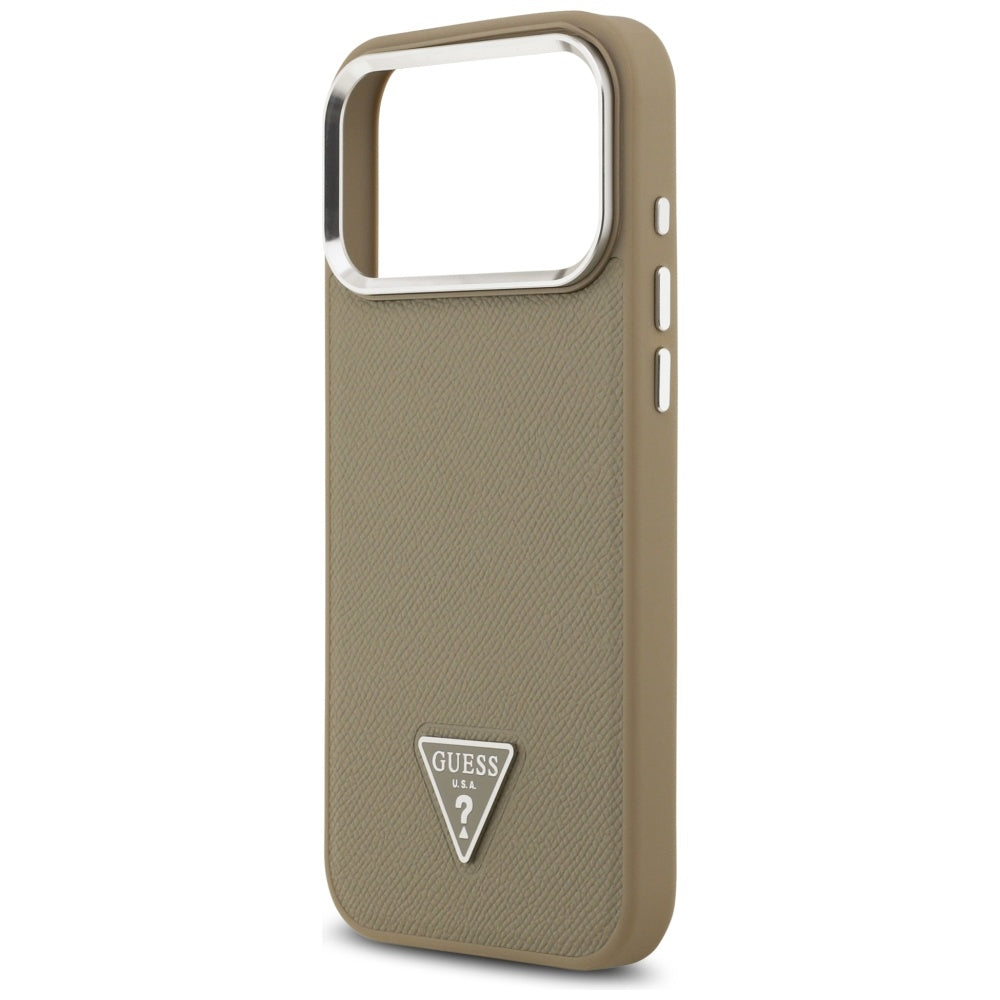 MagSafe tok Apple iPhone 17 Pro Max-hez, Guess, Grained Triangle Logo, Barna