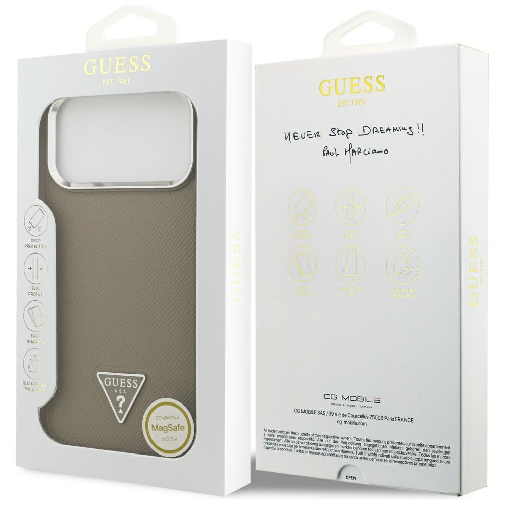 MagSafe tok Apple iPhone 17 Pro Max-hez, Guess, Grained Triangle Logo, Barna