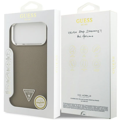 MagSafe tok Apple iPhone 17 Pro Max-hez, Guess, Grained Triangle Logo, Barna