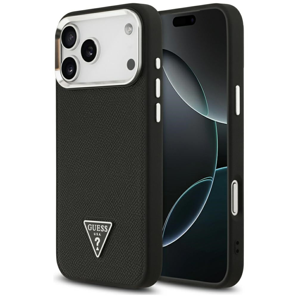 MagSafe tok Apple iPhone 17 Pro Max-hez, Guess, Grained Triangle Logo, Fekete