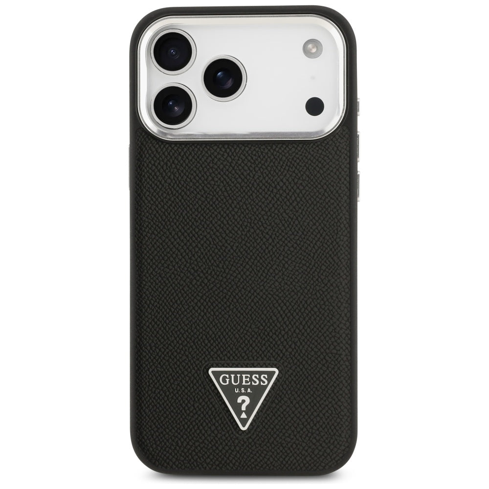 MagSafe tok Apple iPhone 17 Pro Max-hez, Guess, Grained Triangle Logo, Fekete