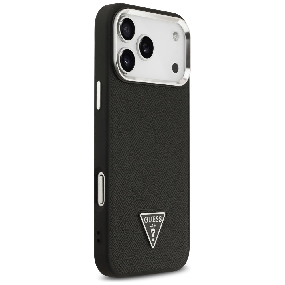 MagSafe tok Apple iPhone 17 Pro Max-hez, Guess, Grained Triangle Logo, Fekete